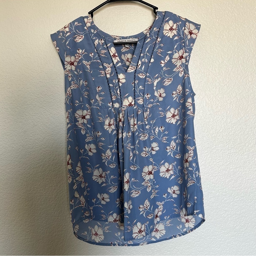Collective Concepts Flowy Floral Blue Women's Blouse, Romantic Cottage core Top